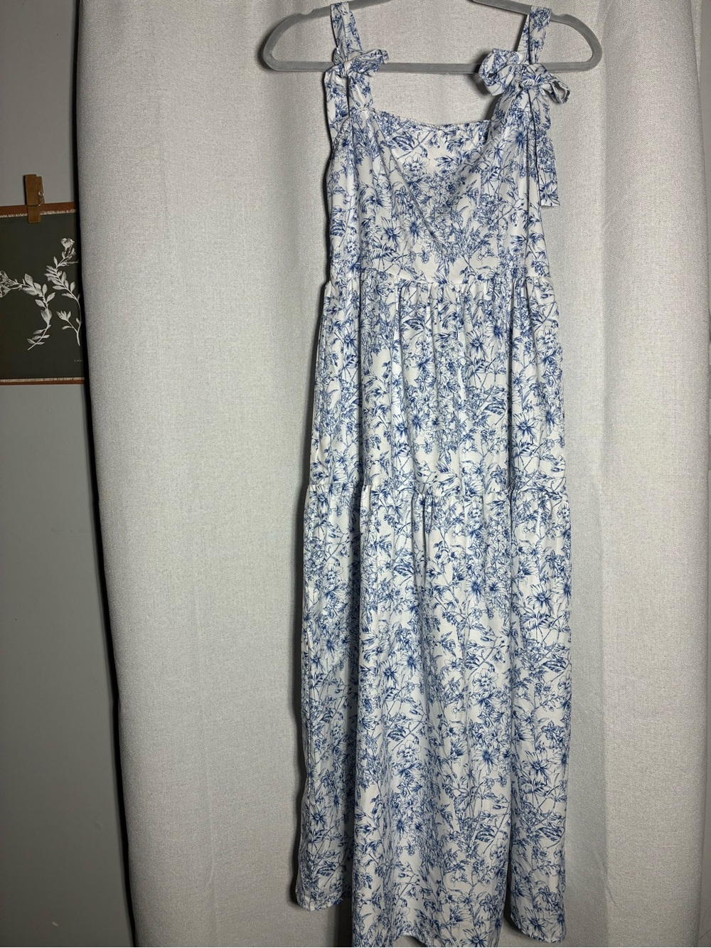 Blue and White Floral Tie-Strap Maxi Dress